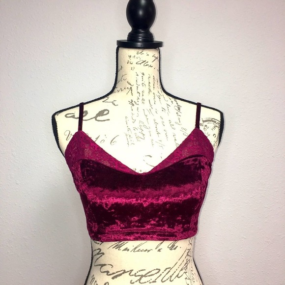 MINKPINK Velvet Lace Bra Wine Small NWT - Picture 2 of 6